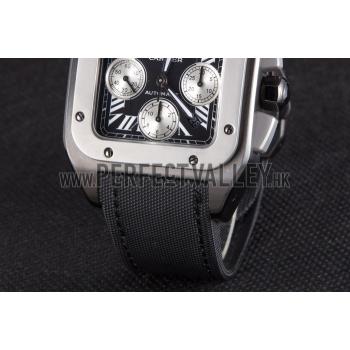 Swiss Cartier Santos Two Tone Bezel with Black Dial and Black Fabric Strap  621525