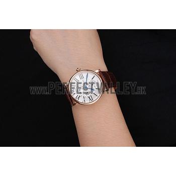 Cartier Ronde Second Time Zone White Dial Gold Case Brown Leather Strap  622801 Replica