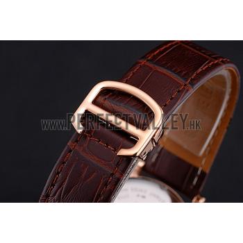 Cartier Ronde Second Time Zone White Dial Gold Case Brown Leather Strap  622801 Replica