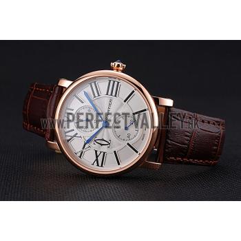 Cartier Ronde Second Time Zone White Dial Gold Case Brown Leather Strap  622801 Replica