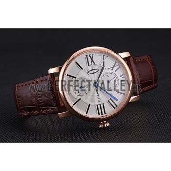 Cartier Ronde Second Time Zone White Dial Gold Case Brown Leather Strap  622801 Replica