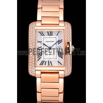 Cartier Tank Anglaise 30mm White Dial Diamonds Rose Gold Case Rose Gold Bracelet