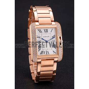 Cartier Tank Anglaise 30mm White Dial Diamonds Rose Gold Case Rose Gold Bracelet