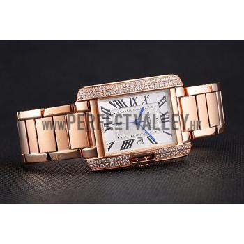 Cartier Tank Anglaise 30mm White Dial Diamonds Rose Gold Case Rose Gold Bracelet