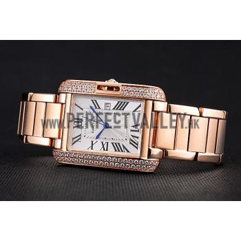 Cartier Tank Anglaise 30mm White Dial Diamonds Rose Gold Case Rose Gold Bracelet