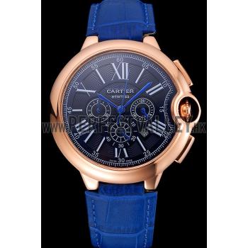 Cheap Cartier Ballon Bleu Blue Dial Gold Case Blue Leather Strap