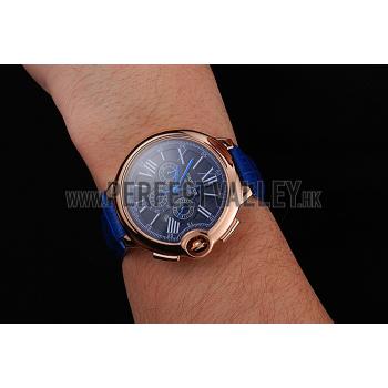 Cheap Cartier Ballon Bleu Blue Dial Gold Case Blue Leather Strap