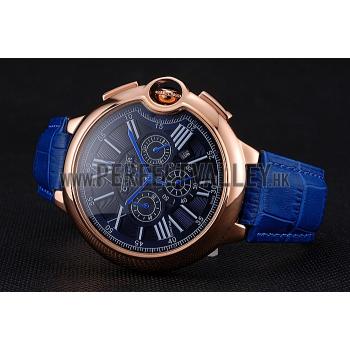 Cheap Cartier Ballon Bleu Blue Dial Gold Case Blue Leather Strap