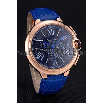 Cheap Cartier Ballon Bleu Blue Dial Gold Case Blue Leather Strap