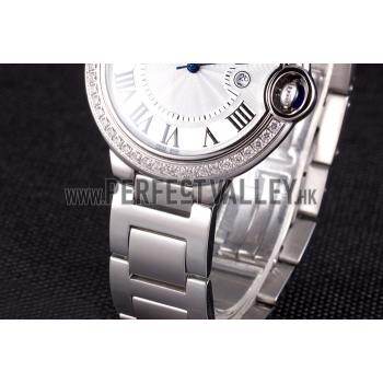 Cartier Ballon Bleu 42mm White Dial Diamonds Stainless Steel Case And Bracelet