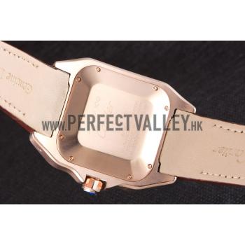 Swiss Cartier Santos Rose Gold with Brown Leather Strap  621522