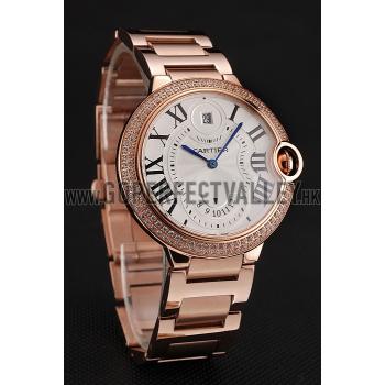 Swiss Cartier Ballon Bleu Two Timezone White Dial Diamond Case Rose Gold Bracelet 1453870