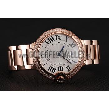 Swiss Cartier Ballon Bleu Two Timezone White Dial Diamond Case Rose Gold Bracelet 1453870