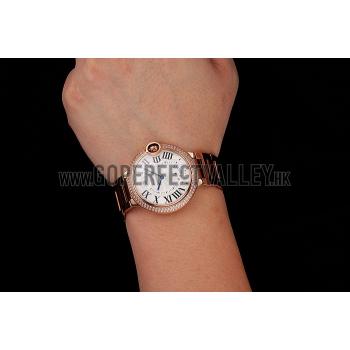 Swiss Cartier Ballon Bleu Two Timezone White Dial Diamond Case Rose Gold Bracelet 1453870