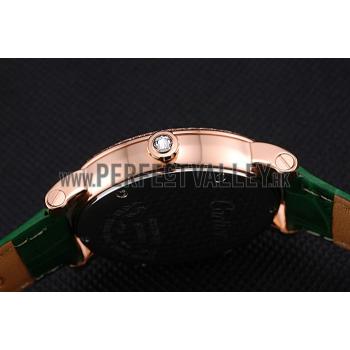 Cartier Ronde Second Time Zone White Dial Gold Case With Diamonds Green Leather Strap  622812