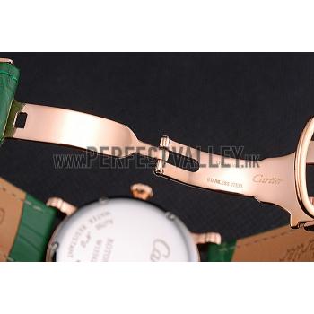 Cartier Ronde Second Time Zone White Dial Gold Case With Diamonds Green Leather Strap  622812