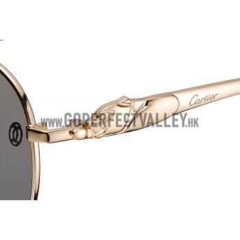 Cartier Panthere Aviator Gold Frame Light Grey Lenses Sunglasses 308186