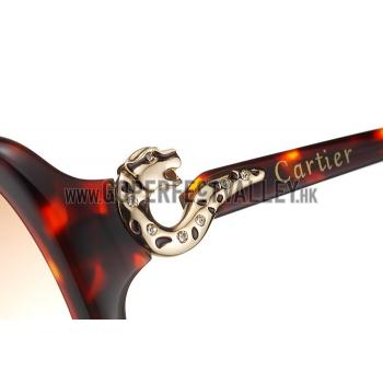 Cartier Golden Finish Panthere Detail Light Tortoiseshell Frame Sunglasses 308267 Replica