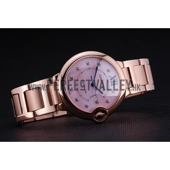 Swiss Cartier Ballon Bleu de Cartier Pink Diamond Dial Gold Bracelet  622556