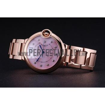 Swiss Cartier Ballon Bleu de Cartier Pink Diamond Dial Gold Bracelet  622556