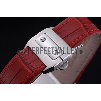 Swiss Cartier Santos White Dial Stainless Steel Case Red Leather Bracelet  622551