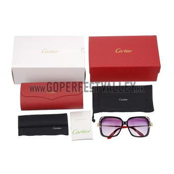 Cartier Panthere Diamond Detail Black Frame Red Temples Sunglasses 308290