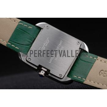 Cartier Tank Anglaise White Tiger Dial Diamonds Steel Case Green Leather Bracelet