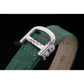 Cartier Tank Anglaise White Tiger Dial Diamonds Steel Case Green Leather Bracelet