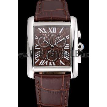 Cartier Tank MC Brown Dial Stainless Steel Case Brown Leather Bracelet  622692