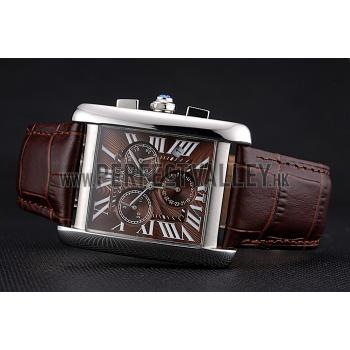 Cartier Tank MC Brown Dial Stainless Steel Case Brown Leather Bracelet  622692