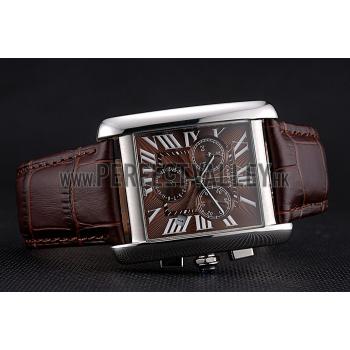 Cartier Tank MC Brown Dial Stainless Steel Case Brown Leather Bracelet  622692