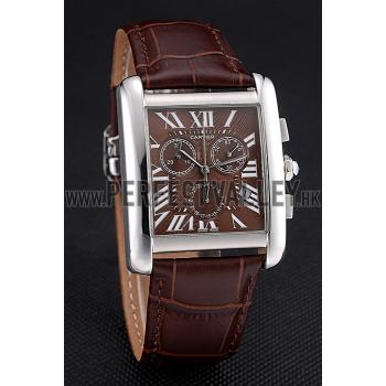 Cartier Tank MC Brown Dial Stainless Steel Case Brown Leather Bracelet  622692