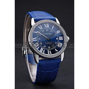 Swiss Cartier Ronde Solo Stainless Steel Diamond Case Blue Dial Roman Numerals  622197