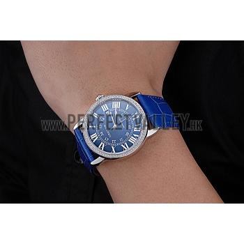 Swiss Cartier Ronde Solo Stainless Steel Diamond Case Blue Dial Roman Numerals  622197