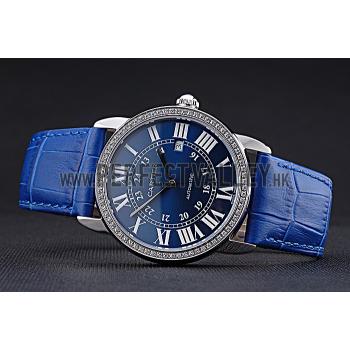 Swiss Cartier Ronde Solo Stainless Steel Diamond Case Blue Dial Roman Numerals  622197