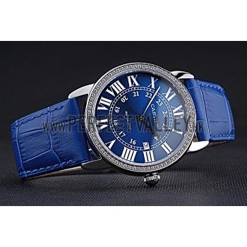 Swiss Cartier Ronde Solo Stainless Steel Diamond Case Blue Dial Roman Numerals  622197