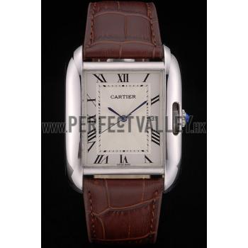 Cartier Tank Anglaise 36mm White Dial Stainless Steel Case Brown Leather Bracelet Replica