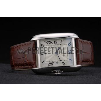 Cartier Tank Anglaise 36mm White Dial Stainless Steel Case Brown Leather Bracelet Replica