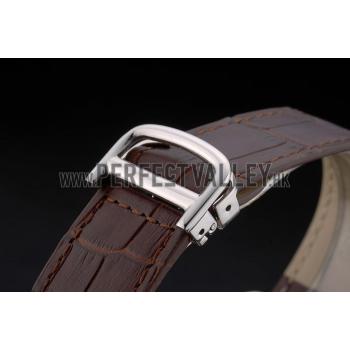 Cartier Tank Anglaise 36mm White Dial Stainless Steel Case Brown Leather Bracelet Replica