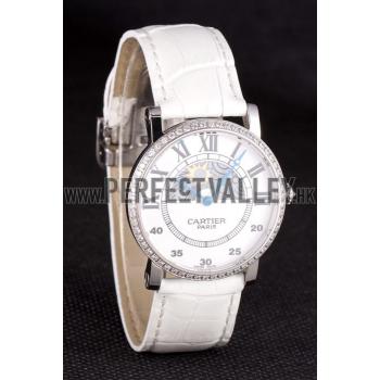 Cartier Moonphase Silver Watch with White Leather Band ct257 621376 Replica