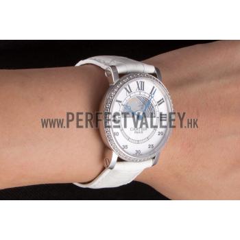 Cartier Moonphase Silver Watch with White Leather Band ct257 621376 Replica