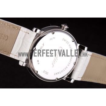 Cartier Moonphase Silver Watch with White Leather Band ct257 621376 Replica