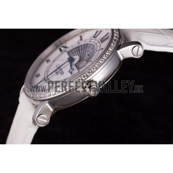 Cartier Moonphase Silver Watch with White Leather Band ct257 621376 Replica