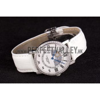 Cartier Moonphase Silver Watch with White Leather Band ct257 621376 Replica