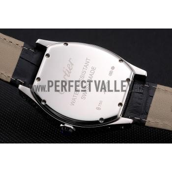 Cartier Tortue Large Date Black Dial Stainless Steel Case Black Leather Strap