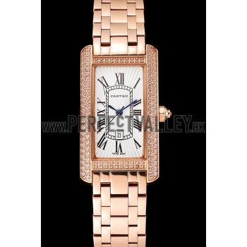 Cartier Tank Americaine White Dial Diamond Bezel Rose Gold Case And Bracelet 1453779