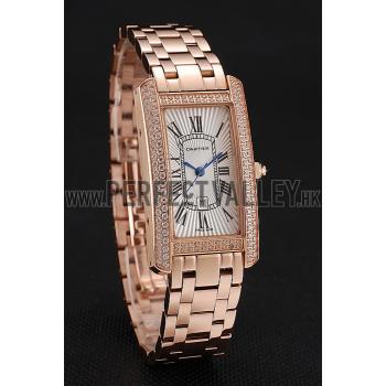 Cartier Tank Americaine White Dial Diamond Bezel Rose Gold Case And Bracelet 1453779