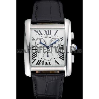 Cartier Tank MC White Dial Stainless Steel Case Black Leather Bracelet  622689 Replica