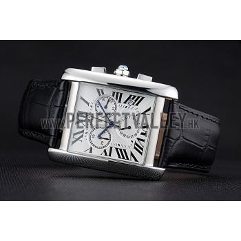 Cartier Tank MC White Dial Stainless Steel Case Black Leather Bracelet  622689 Replica