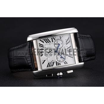 Cartier Tank MC White Dial Stainless Steel Case Black Leather Bracelet  622689 Replica